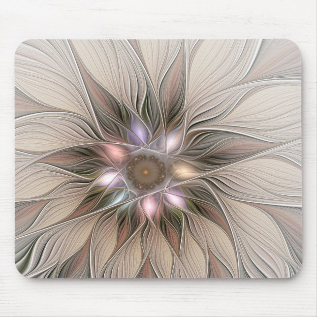 Mousepad Abstrato Beige Brown Floral Fractal de Flor Joyful (Frente)