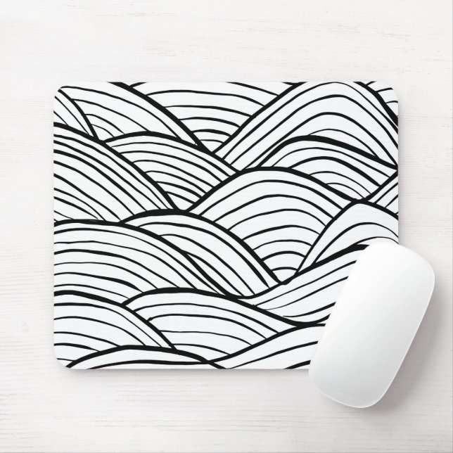 Mousepad Abstrato Black and White Wavy Stripes (Com mouse)