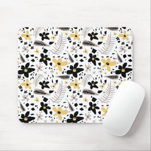 Mousepad Abstrato Black Yellow Cinza Floral Sem Costura Pad