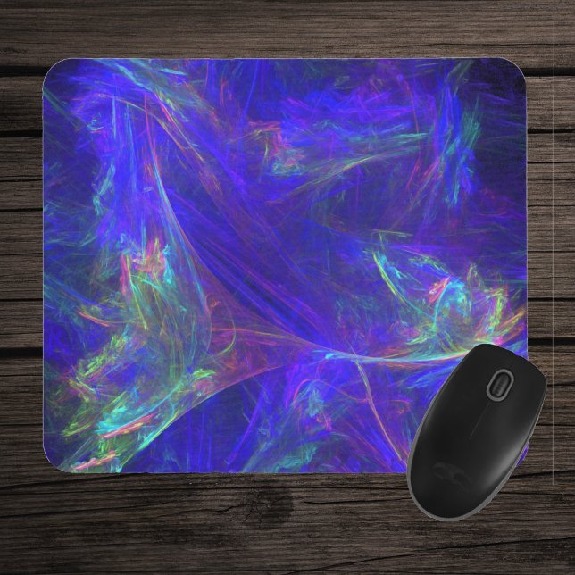 Mousepad Abstrato Blue Colorful Mists (Abstract cosmic design swirls of misty vibrant greens, pinks, blues on deep blue mousepad.)