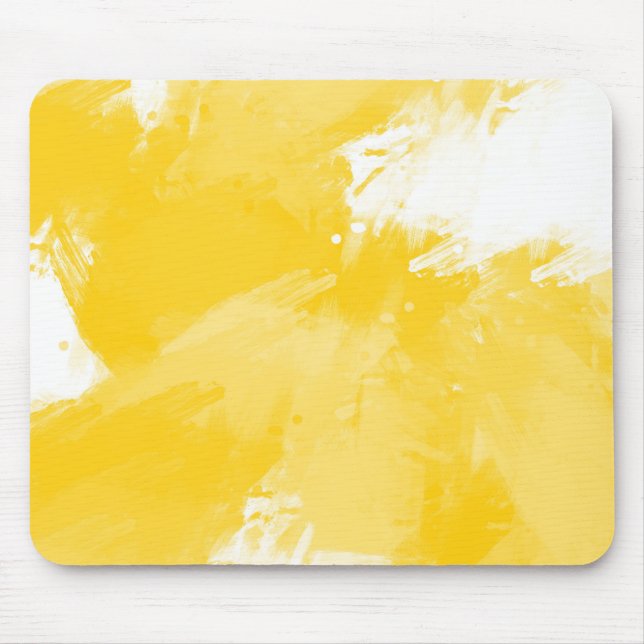 Mousepad Abstrato Branco Amarelo Brushstrokes Modernos (Frente)