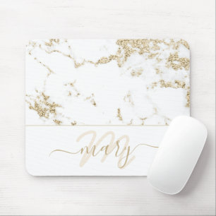 Mousepad Abstrato branco Elegante Dourado do Mármore Monog
