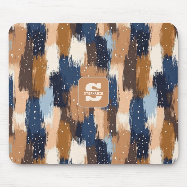 Mousepad Abstrato Brushstrokes em Azul, Branco e Marrom (2) (Frente)