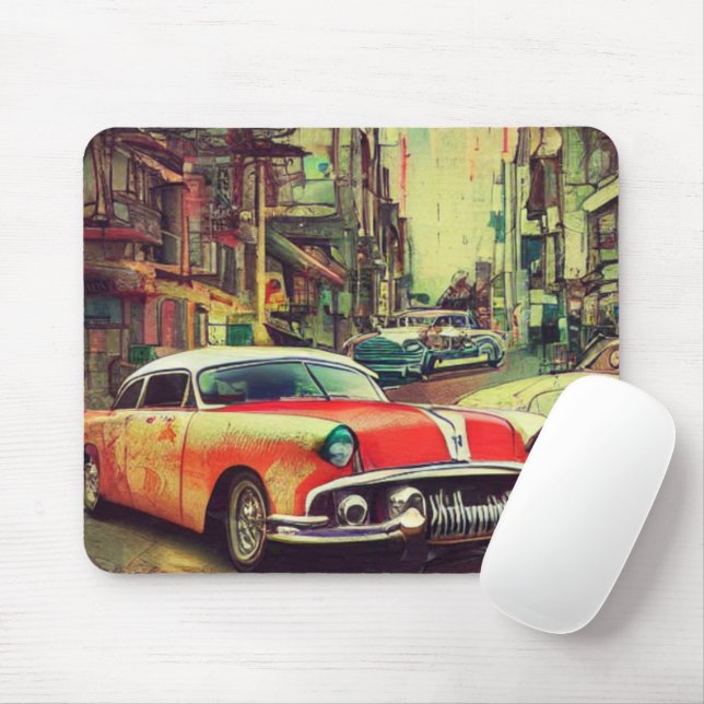 Mousepad Abstrato Classic Cars 1950s - Placa do mouse (Com mouse)