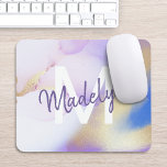Mousepad Abstrato de Aquarela Roxa Monograma de luxo Rústic<br><div class="desc">Personalize facilmente este estilo glamouroso,  abstrato lilac,  tinta aquática e fundo de pulverização em ouro falso,  com os seus detalhes personalizados.</div>
