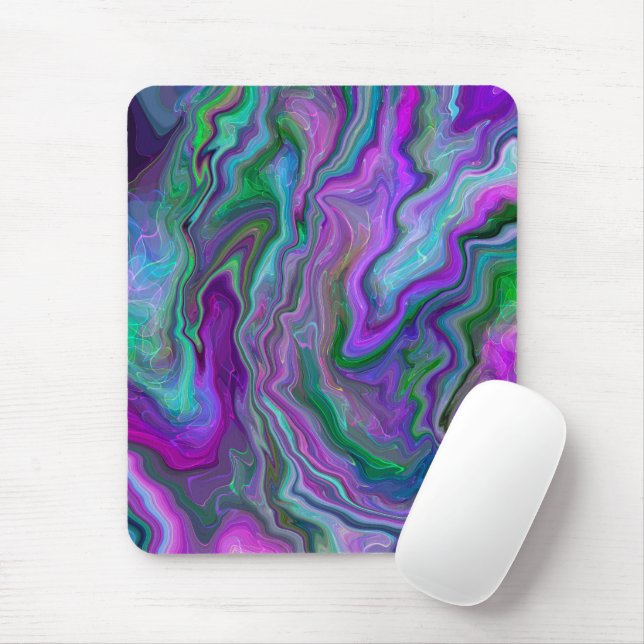 Mousepad Abstrato de Arte de Fluidos Roxos, Verdes e Azuis (Com mouse)