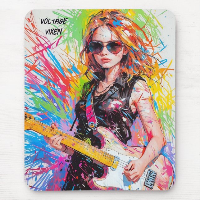 Mousepad Abstrato de chic, guitarrista do rock feminino (Frente)