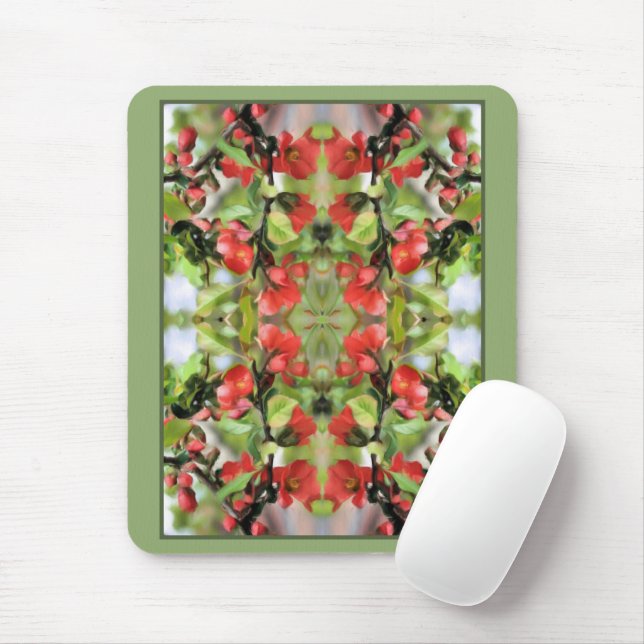 Mousepad Abstrato de Flores Vermelhas Quince (Com mouse)