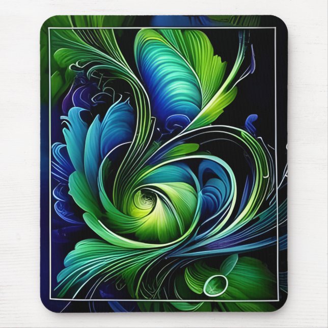 Mousepad abstrato de folha verde azul (Frente)