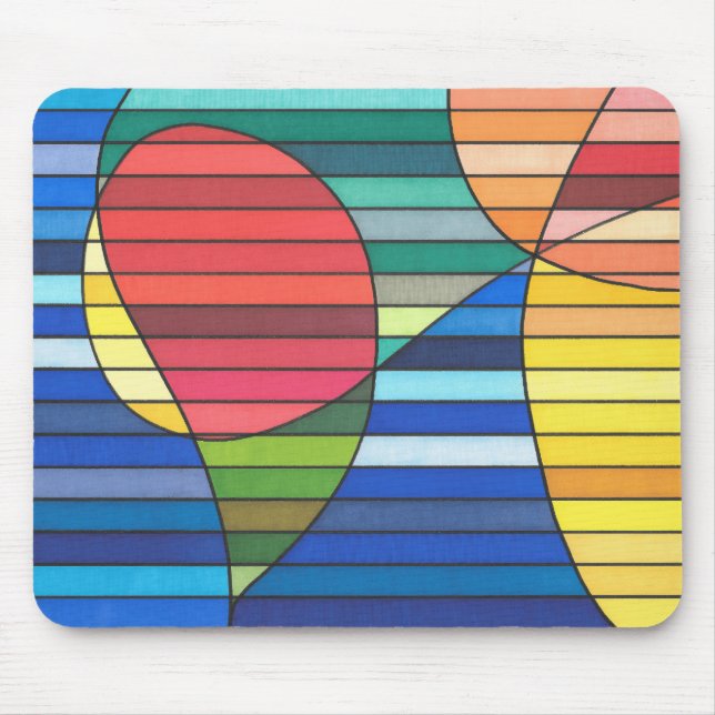 Mousepad Abstrato de Listras Azuis com Formas Vermelhas e A (Frente)