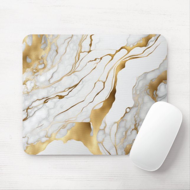 Mousepad Abstrato de mármore branco e Dourado (Com mouse)