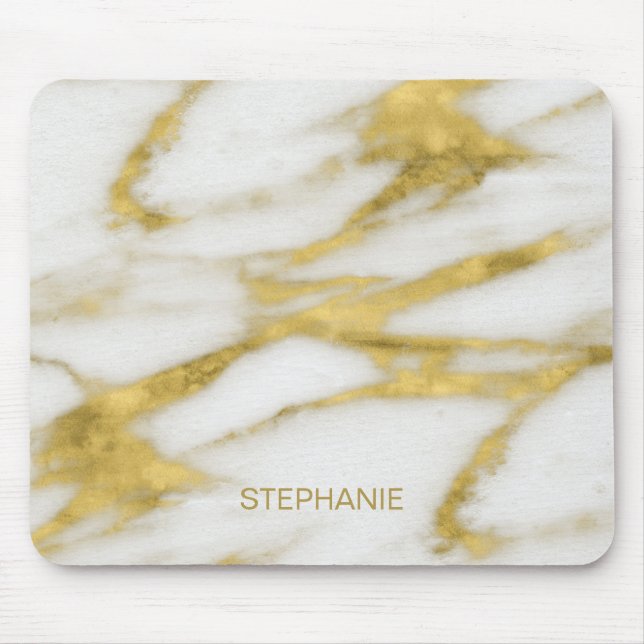 Mousepad Abstrato de mármore branco e Dourado exótico com m (Frente)