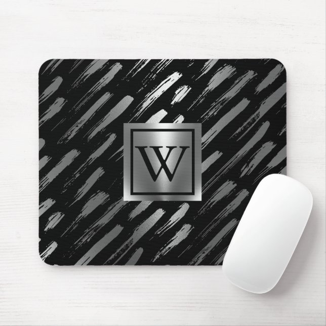 Mousepad Abstrato de metal preto e prateado (Com mouse)