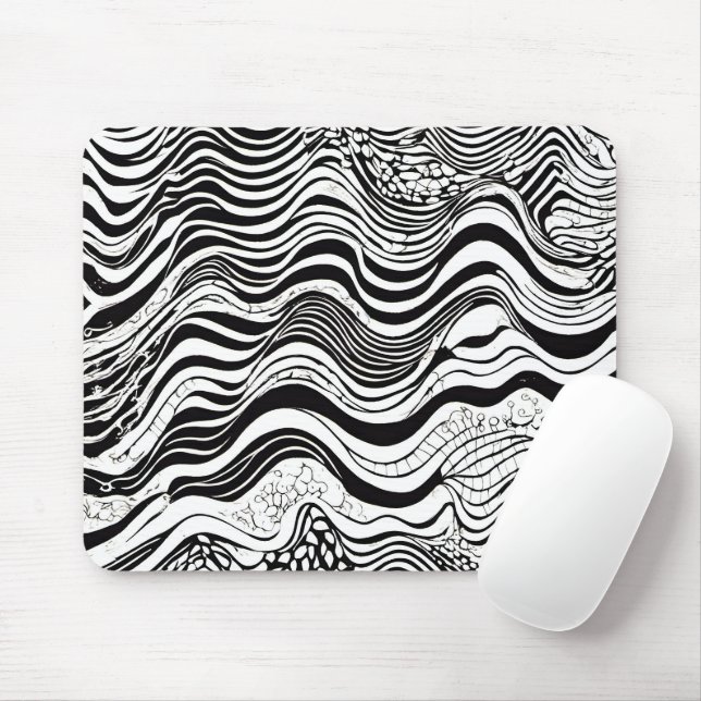 Mousepad Abstrato de ondas brancas e pretas (Com mouse)