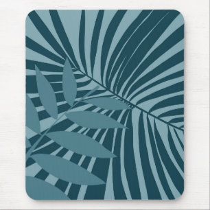 Mousepad abstrato de palma e folha tropical em cinza azul