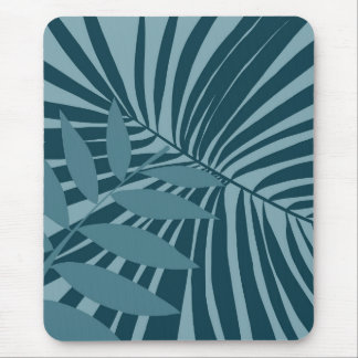 Mousepad abstrato de palma e folha tropical em cinza azul