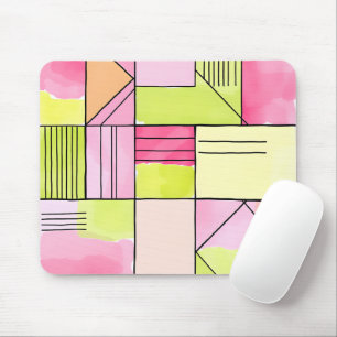 Mousepad Abstrato de retalhos rosa e verde-limão