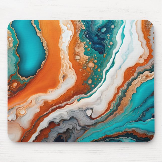 Mousepad Abstrato de tinta azul-turquesa, à ferrugem e dour (Frente)