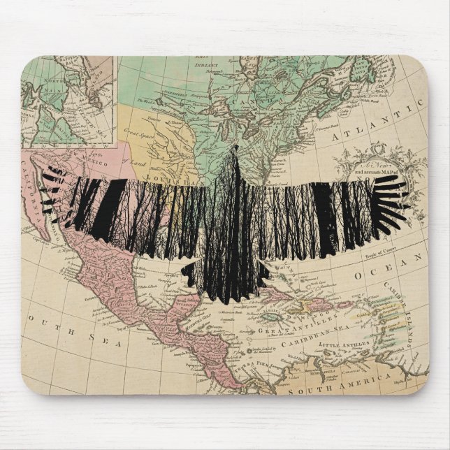 Mousepad Abstrato Eagle Tree Silhouettes Vintage USA Map (Frente)