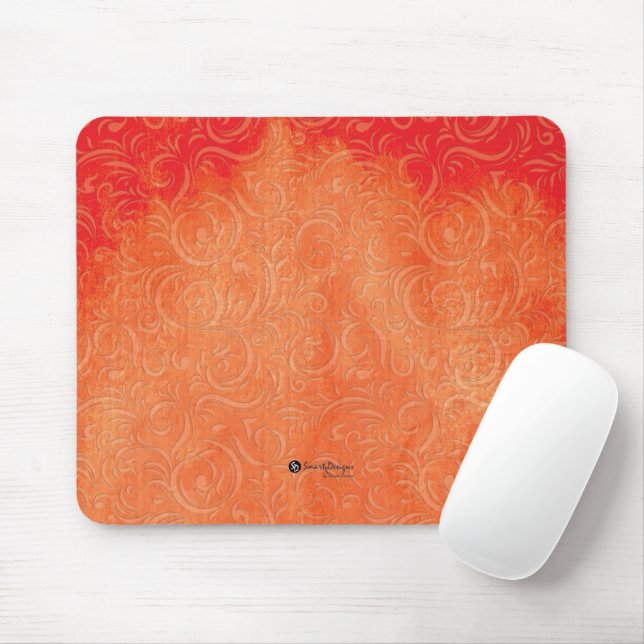 Mousepad Abstrato Floral em Laranja Fundo (Com mouse)