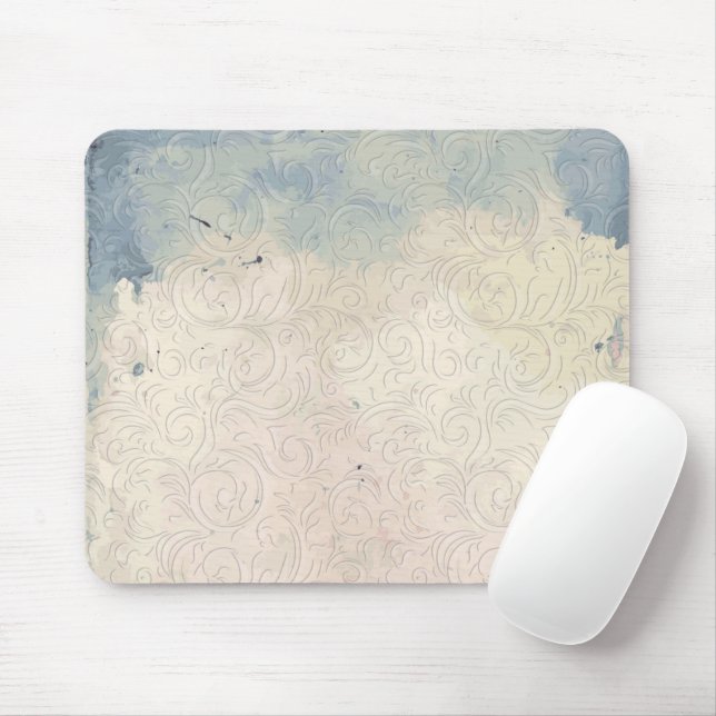 Mousepad Abstrato Floral nas manchas de gradiente azul e br (Com mouse)