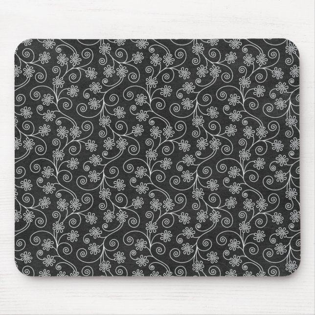 Mousepad Abstrato Floral preto-e-branco (Frente)
