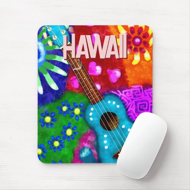 Mousepad Abstrato Funky Ukulele Floral Roxo Tropical (Com mouse)