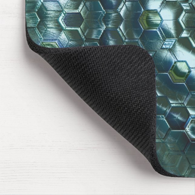 Mousepad Abstrato hexágonos na luminosidade manchada ciano  (Canto)