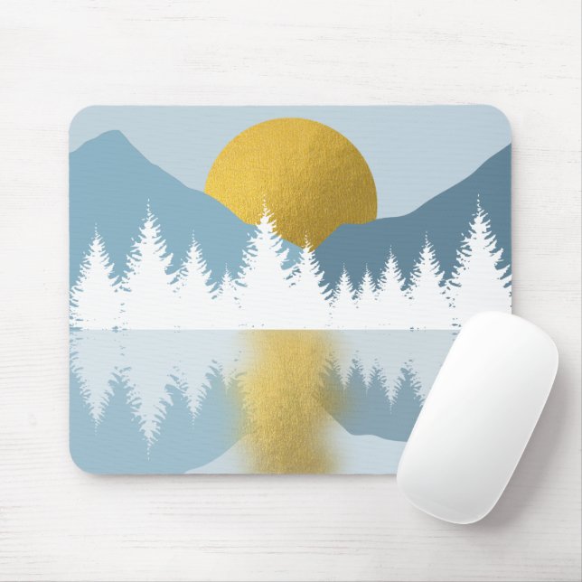 Mousepad Abstrato Landscape Ouro Winter Sunset Sunrise (Com mouse)