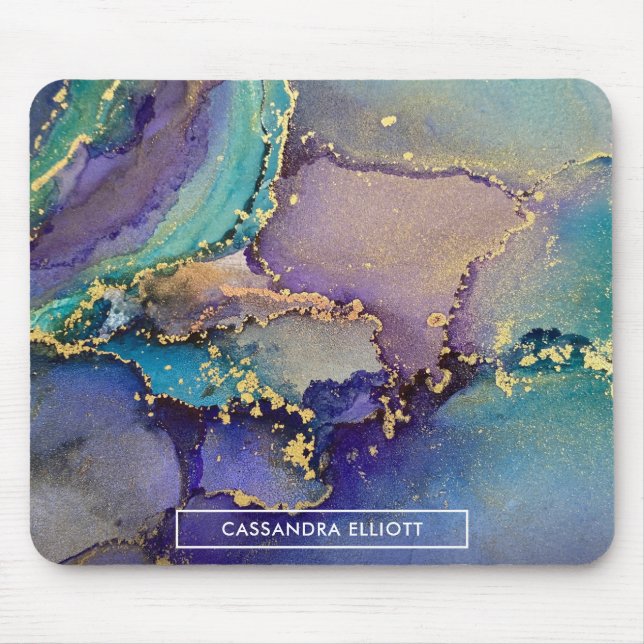 Mousepad Abstrato Líquido De Tinta Alcoólica Dourada Multic (Frente)
