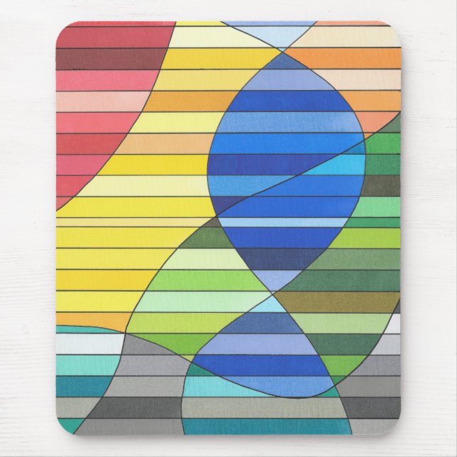 Mousepad Abstrato Listrado com Formas Amarelas e Azuis (Frente)