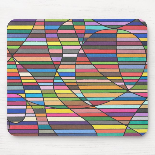 Mousepad Abstrato Listrado Multicolorido com Curvas Fluídas (Frente)