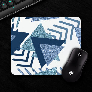 Mousepad abstrato Luxe dos anos 80   Turquesa e formas azui