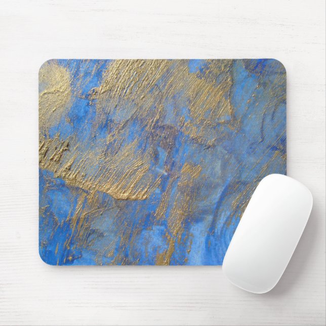 Mousepad Abstrato Metálico Dourado em Azul (Com mouse)