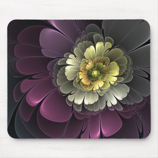 Mousepad Abstrato Modern Purpur Khaki Cinza Flor Fractal (Frente)