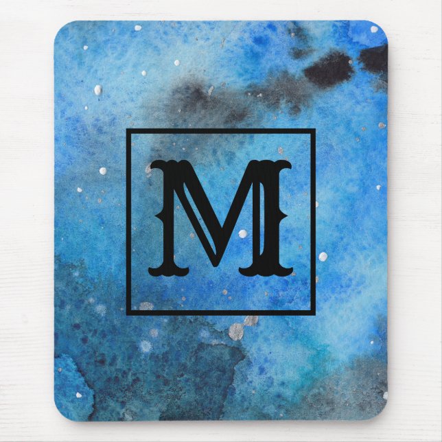 Mousepad Abstrato Moderna Monograma de Arte Azul Cor da Águ (Frente)