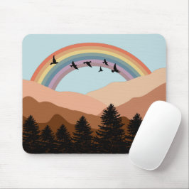 Mousepad Abstrato Paisagem Árvores Florestais Arco-Íris e P
