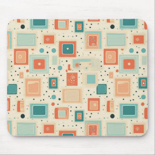 Mousepad Abstrato Quadrado Azul Teal Laranja Meados do Sécu
