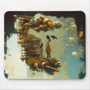 Mousepad Abstrato SciFi Cat Raven oculta Dark Witchy Arte A