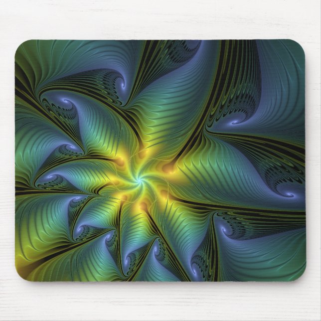 Mousepad Abstrato Star, Ouro Verde brilhante Arte Fractal (Frente)