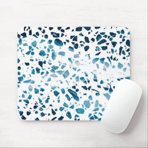 Mousepad Abstrato Terrazzo Mosaico Marinho e padrão azul cl