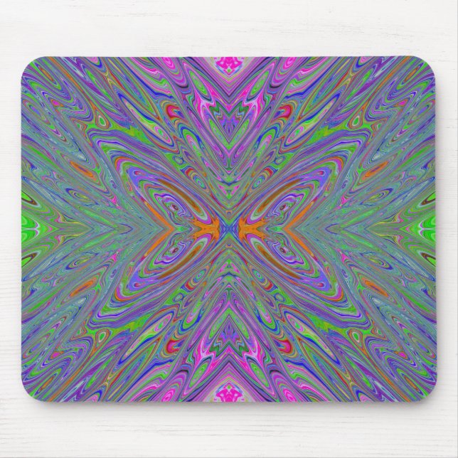 Mousepad Abstrato Trippy Purple, Orange e Green Butfly (Frente)