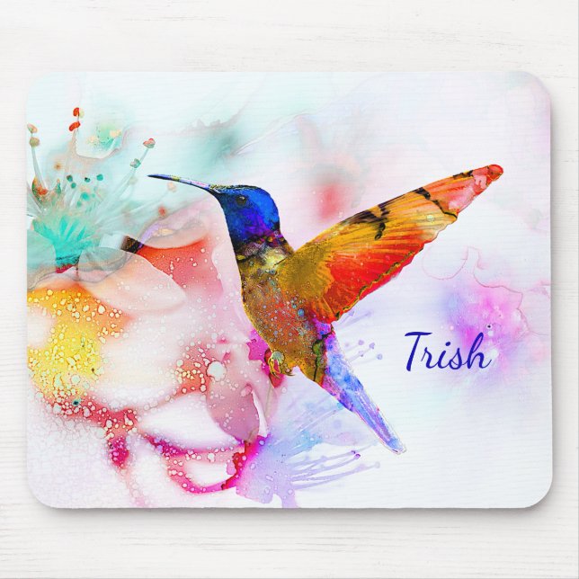 Mousepad Abstrato Watercolor Hummingbird (Frente)