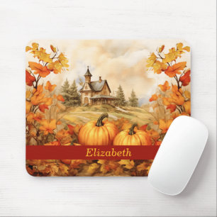 Mousepad Ação de Graças da Igreja Folha de Pumpkin Personal