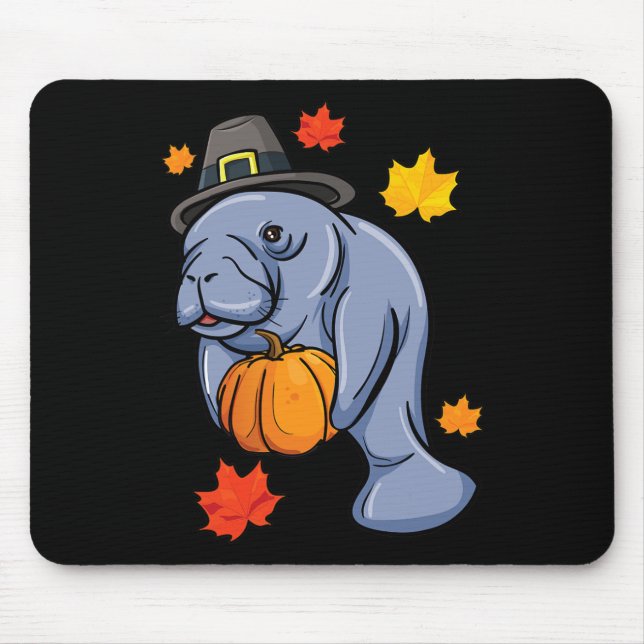 Mousepad Ação de Graças Manatee Pilgrim Fall Pumpkin Dugong (Frente)
