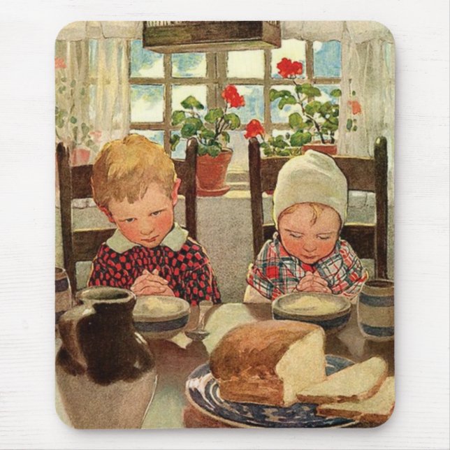 Mousepad Ação de Graças Vintage, Crianças Gratas (Frente)