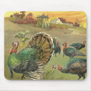 Mousepad Acção de graças do vintage com perus e peregrin