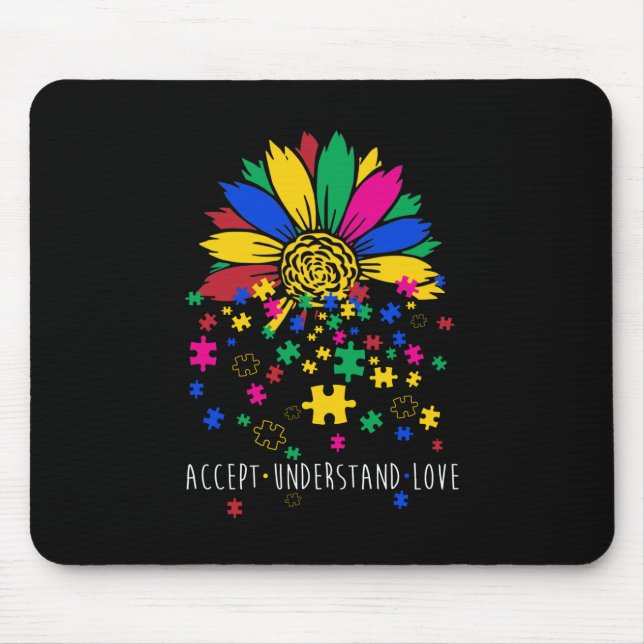 Mousepad Accept Sunflower Compreende Autismo Mundo Ancional (Frente)