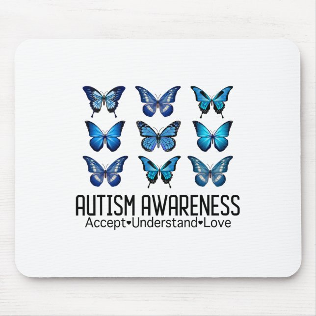 Mousepad Aceitar Compreender Autismo Atenção Borboleta (Frente)