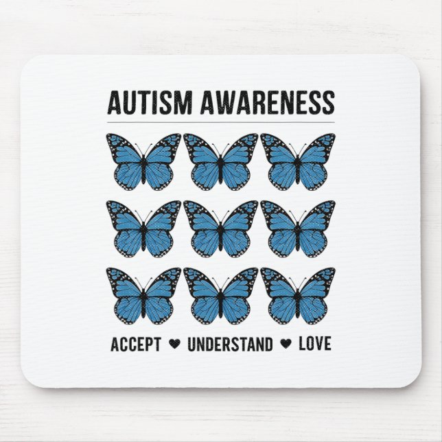 Mousepad Aceitar Compreender Autismo Atenção Borboleta (Frente)